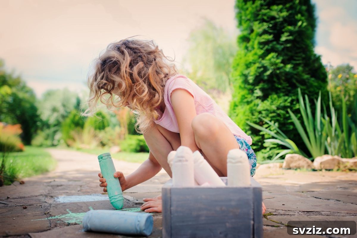 Little Explorers: 41 Outdoor Play Ideas for Preschoolers 15 Colorful chalk walk designed with various gross motor movements for kids