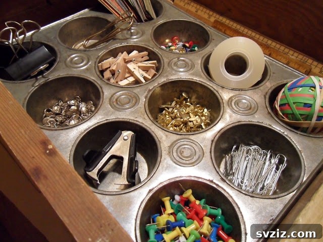 Muffin tin used for drawer organization