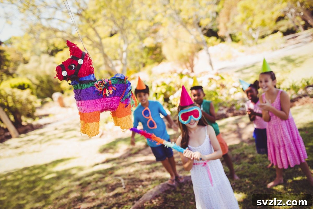 Kids eagerly waiting to hit a colorful piñata at a party