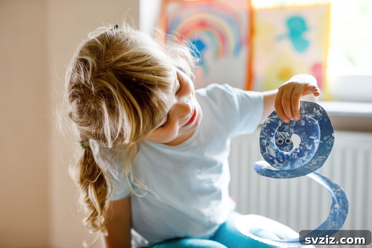Customizable snake craft with sparkly scales for kids