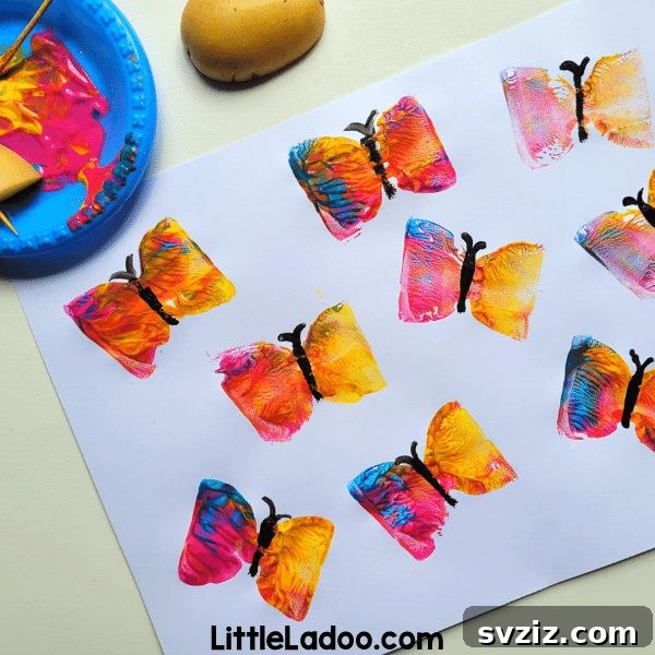 Unique potato stamp butterfly art for preschoolers