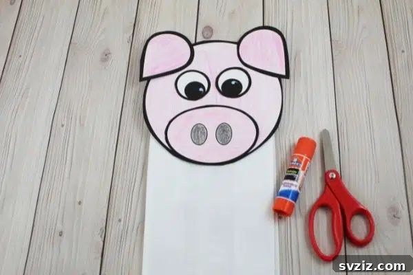 Adorable pig paper bag puppet for imaginative play
