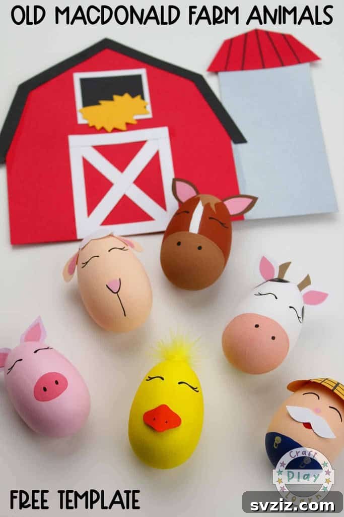 Old Macdonald farm animal crafts on wooden eggs