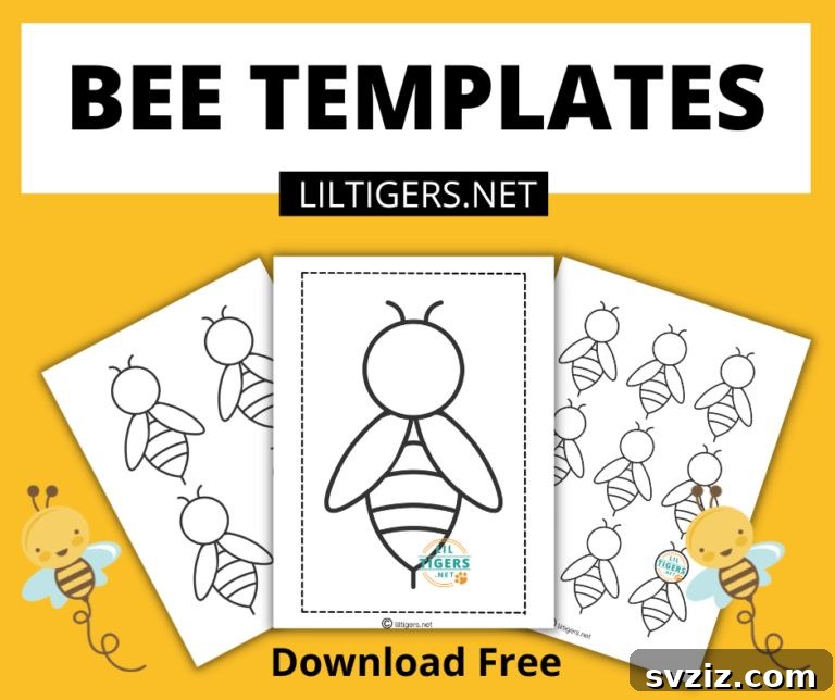 Printable bee template for coloring and craft activities
