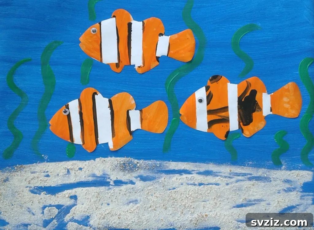 Tape resist clown fish art project for vibrant patterns