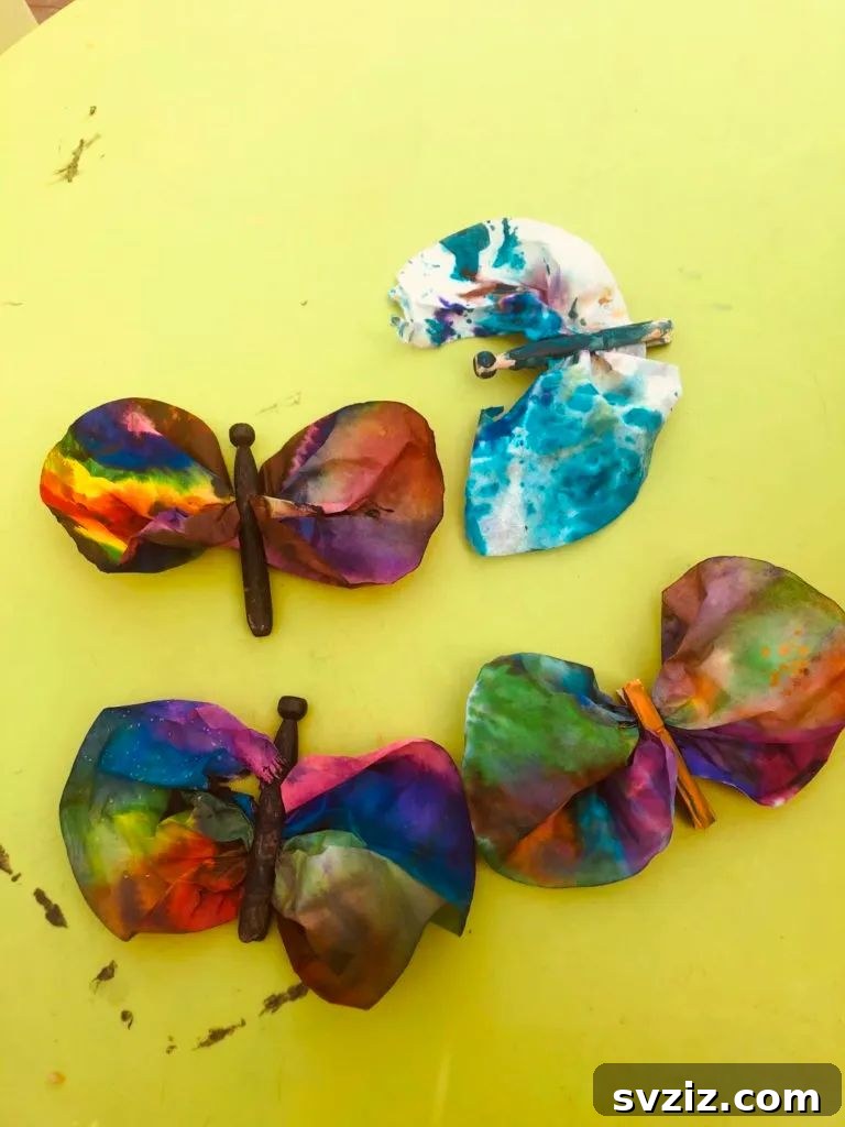 Delicate watercolor butterfly craft with coffee filters