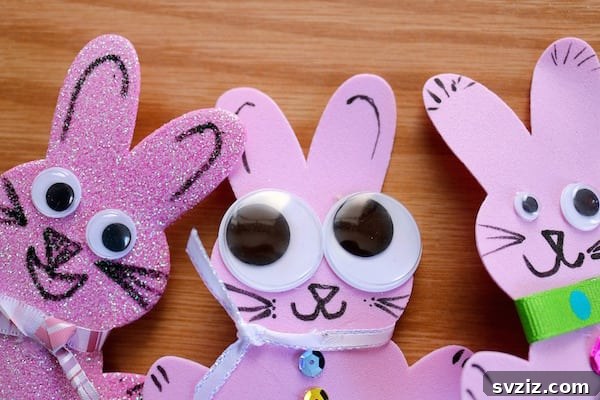 Goofy foam bunnies on sticks for silly play