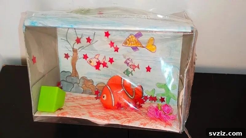 Diorama-style aquarium craft from a tissue box