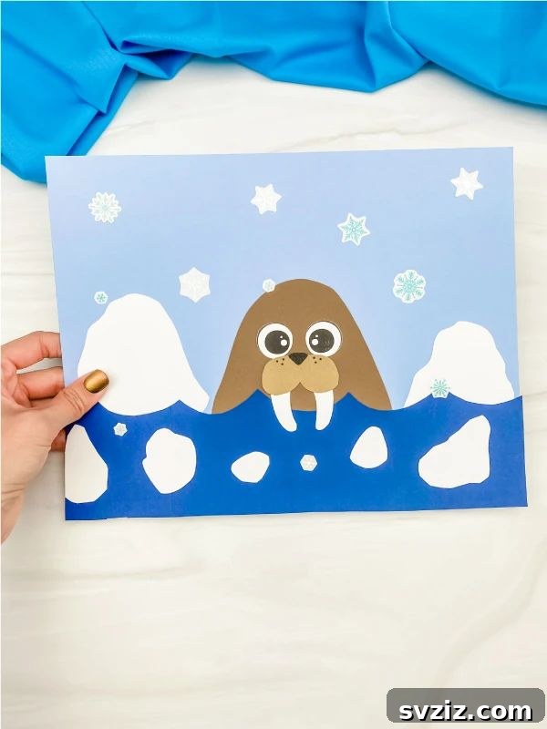 Winter-themed walrus arctic animal craft for kids