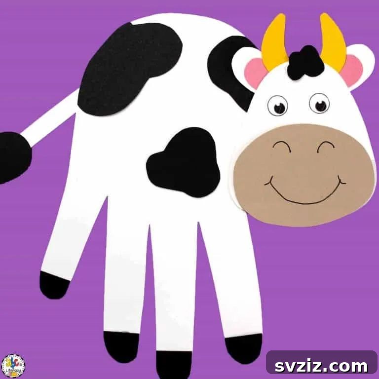 Simple handprint cow craft for young children