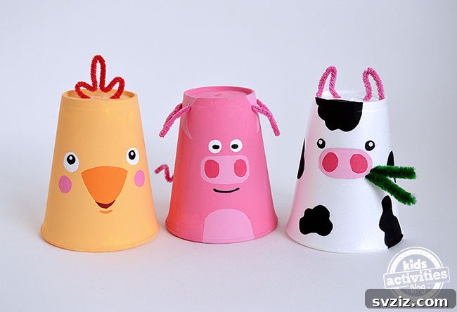 Simple foam cup farm animals craft with pipe cleaners