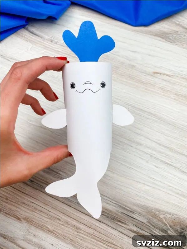 Charming beluga whale toilet paper roll craft