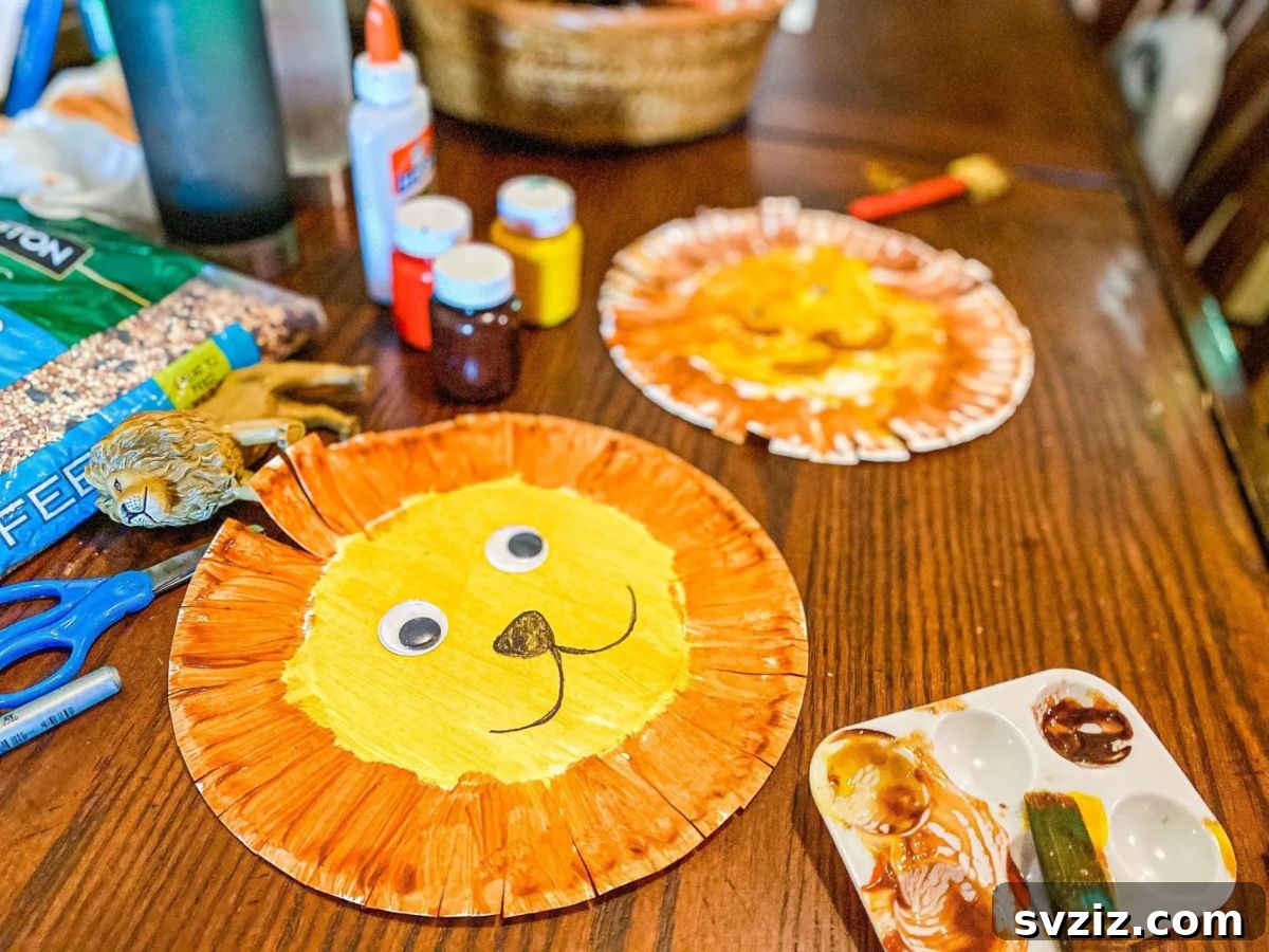 Vibrant paper plate lion craft with watercolors