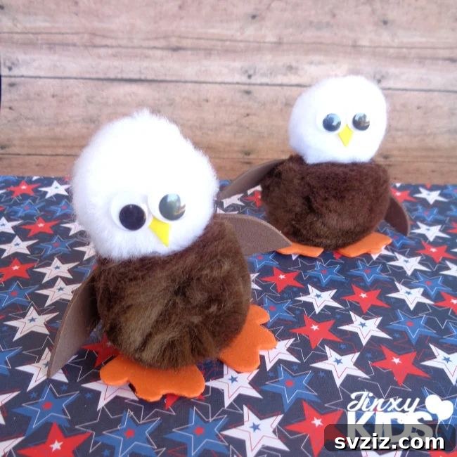 Patriotic eagle craft with pom-poms for holidays
