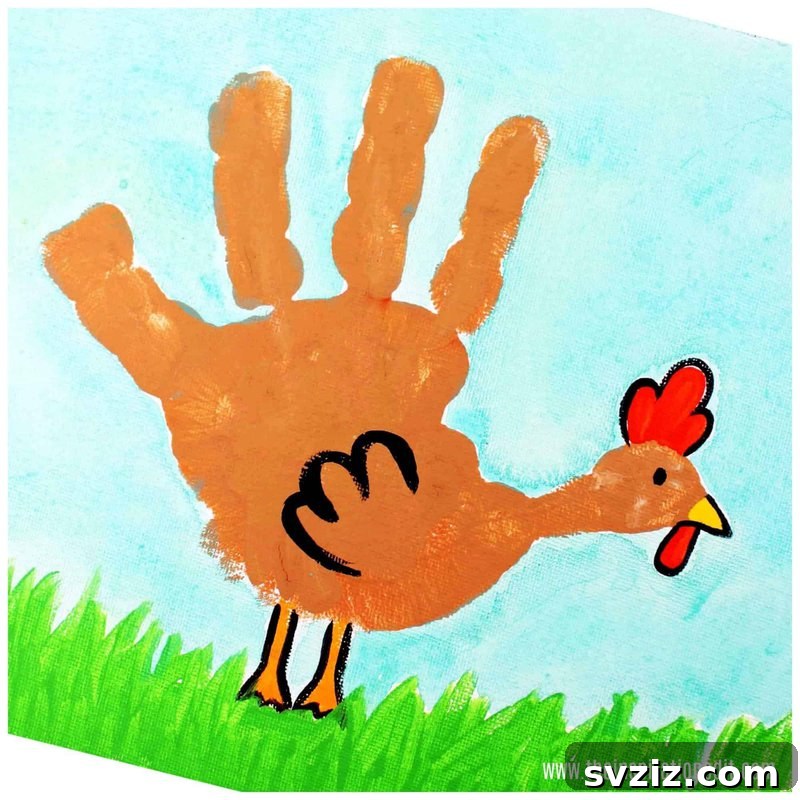 Mess-free handprint chicken art for toddlers