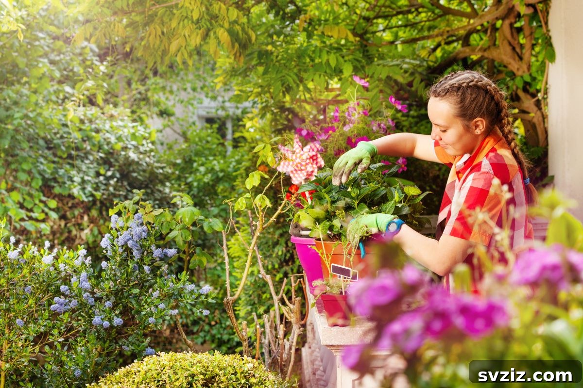 Teenager trying gardening for sustainable living