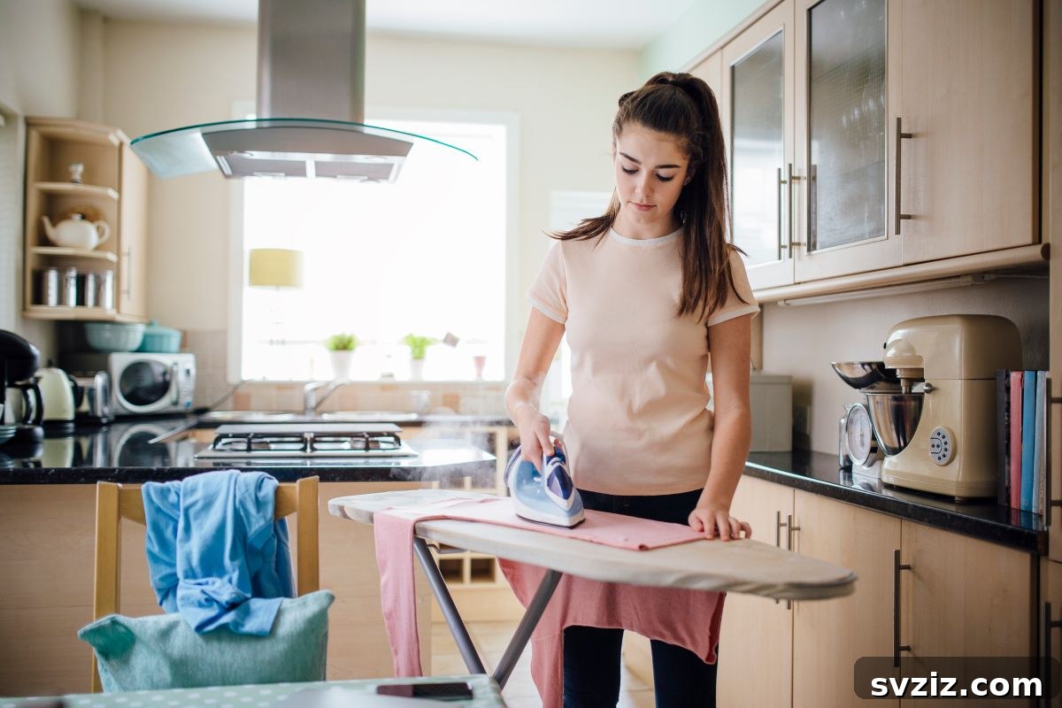 Teenager learning to do laundry as a life skill