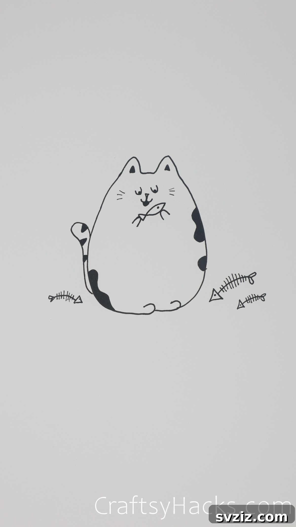 Hungry cat enjoying a treat, sweet drawing idea