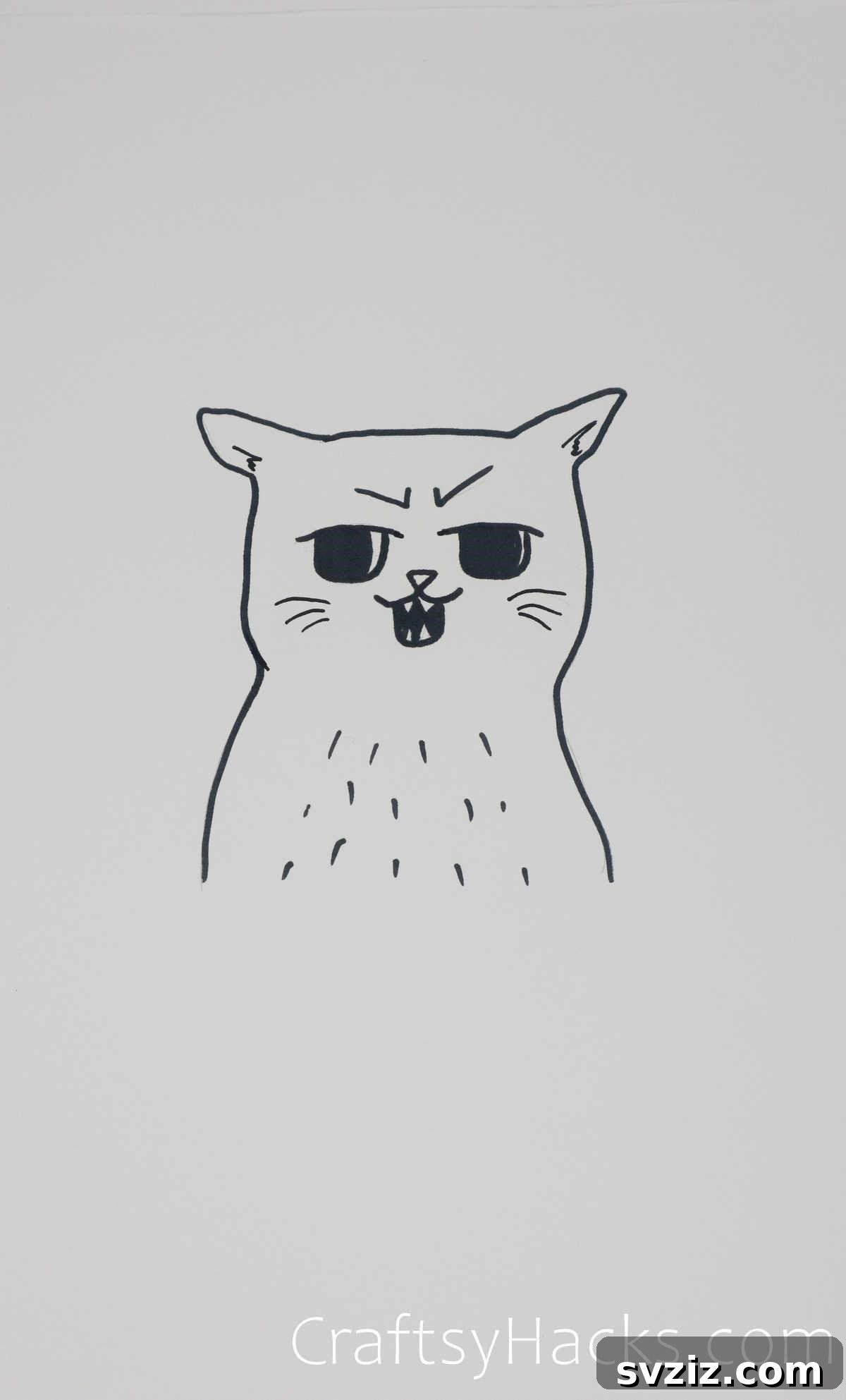 Disgruntled cat drawing, showing a grumpy feline expression