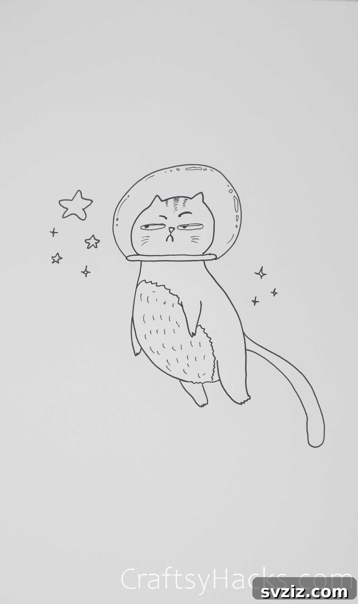 Outer space cat drawing, a whimsical feline in a helmet