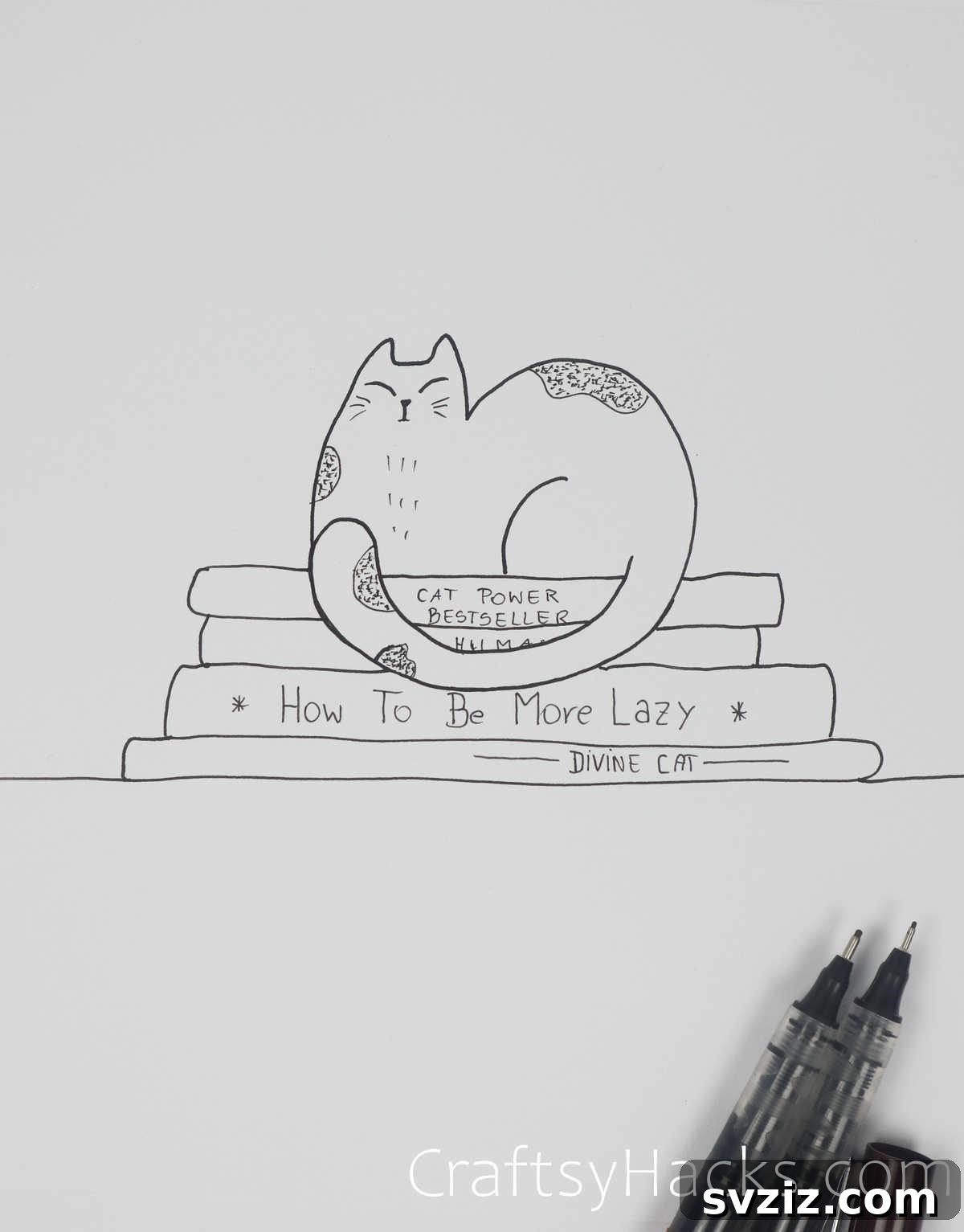 Bookstore or literary cat drawing, a charming feline companion for reading