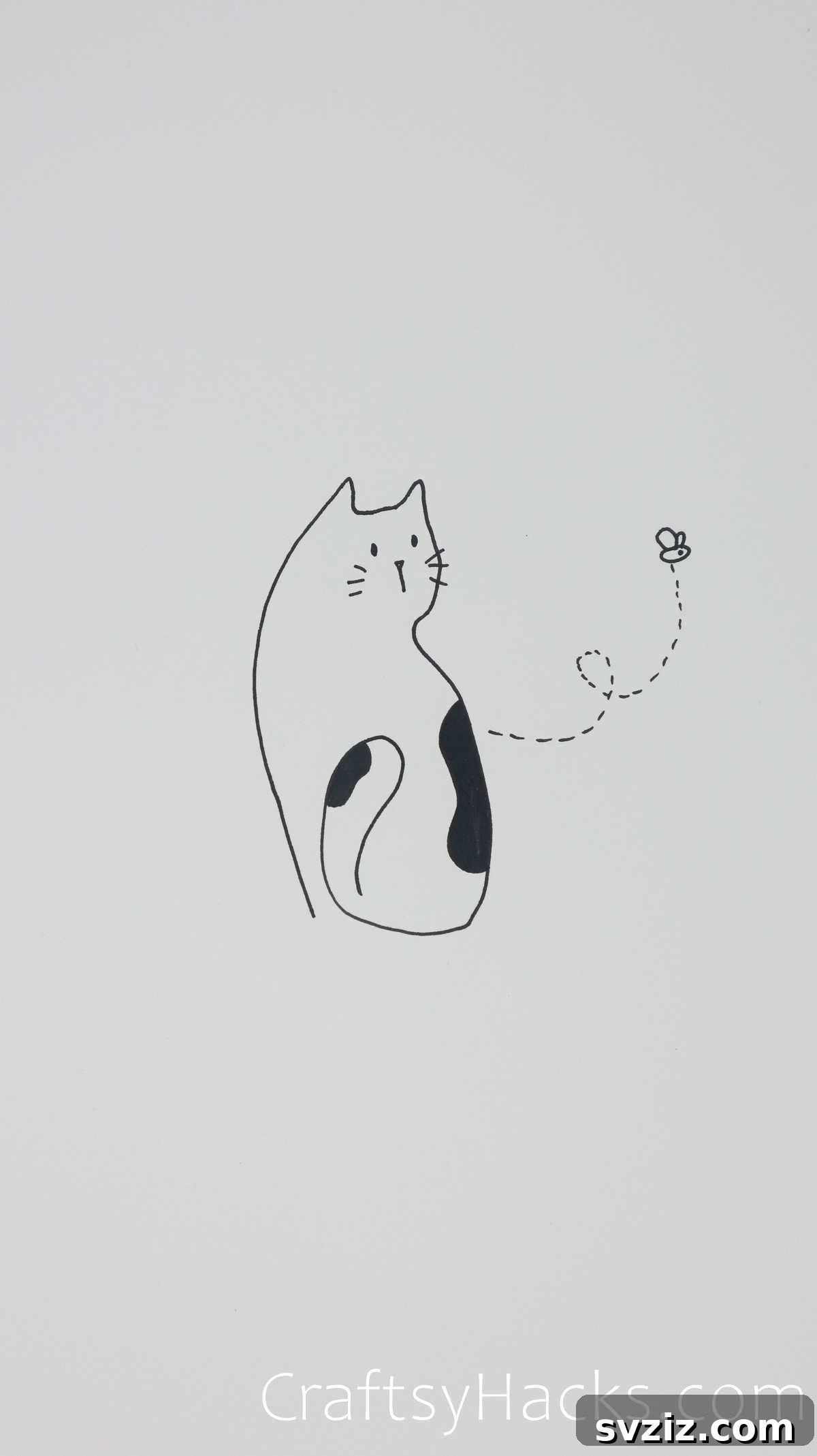 Cat intently watching a fly, simple drawing idea
