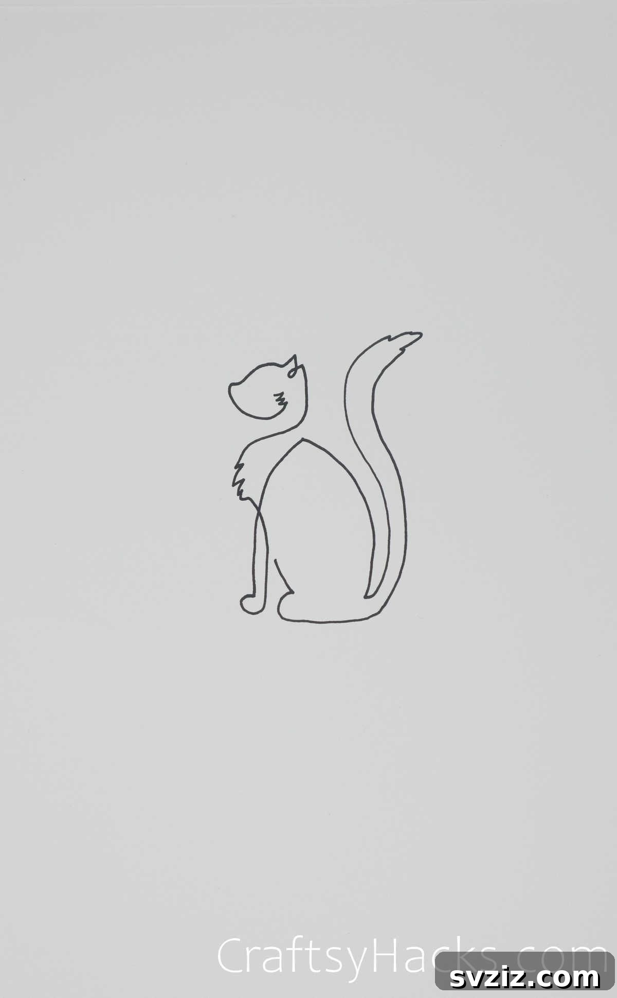 Silhouette cat drawing, freehand stenciled look