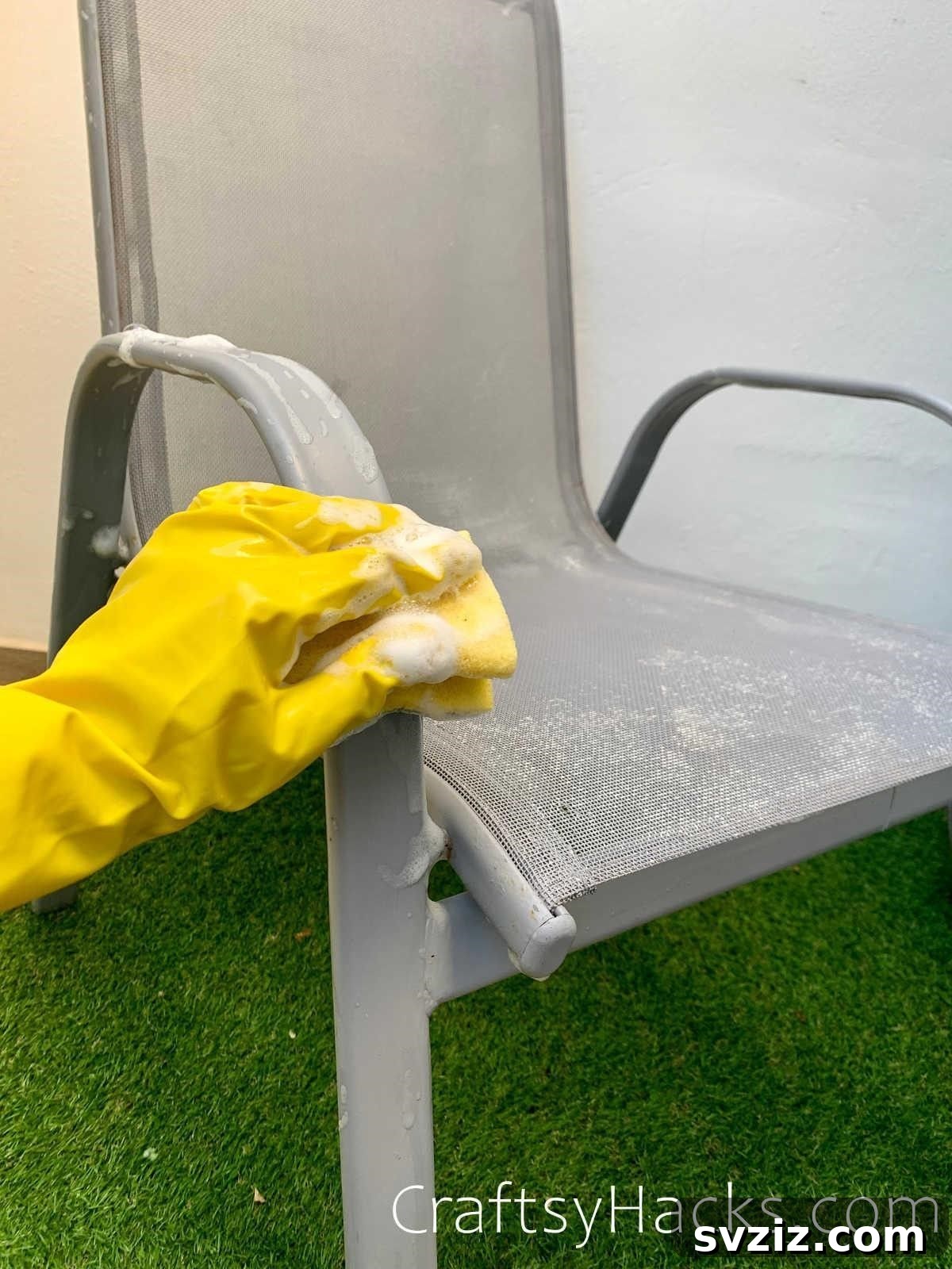 Clean outdoor furniture with dish soap