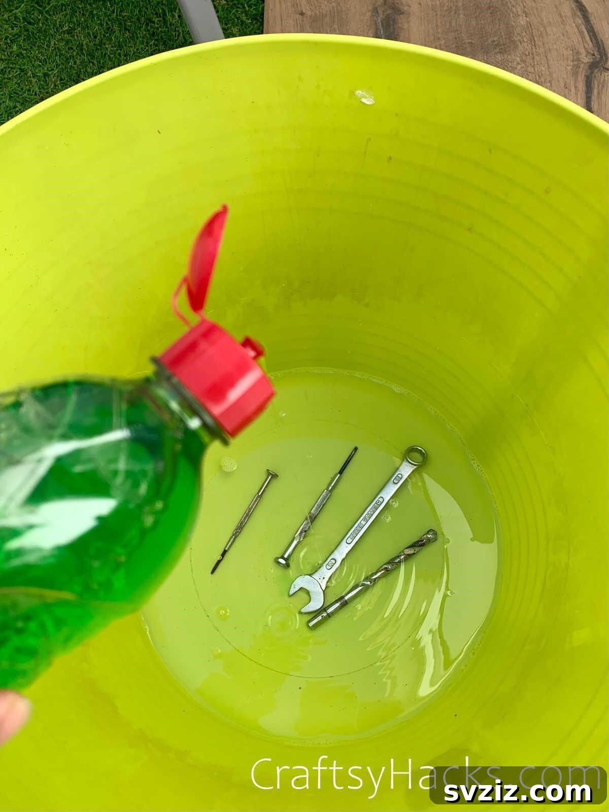 Degrease tools with dish soap