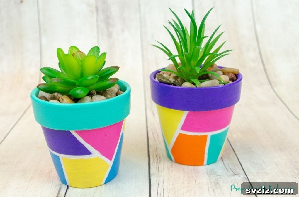 Geometric Painted Flower Pots for Tweens