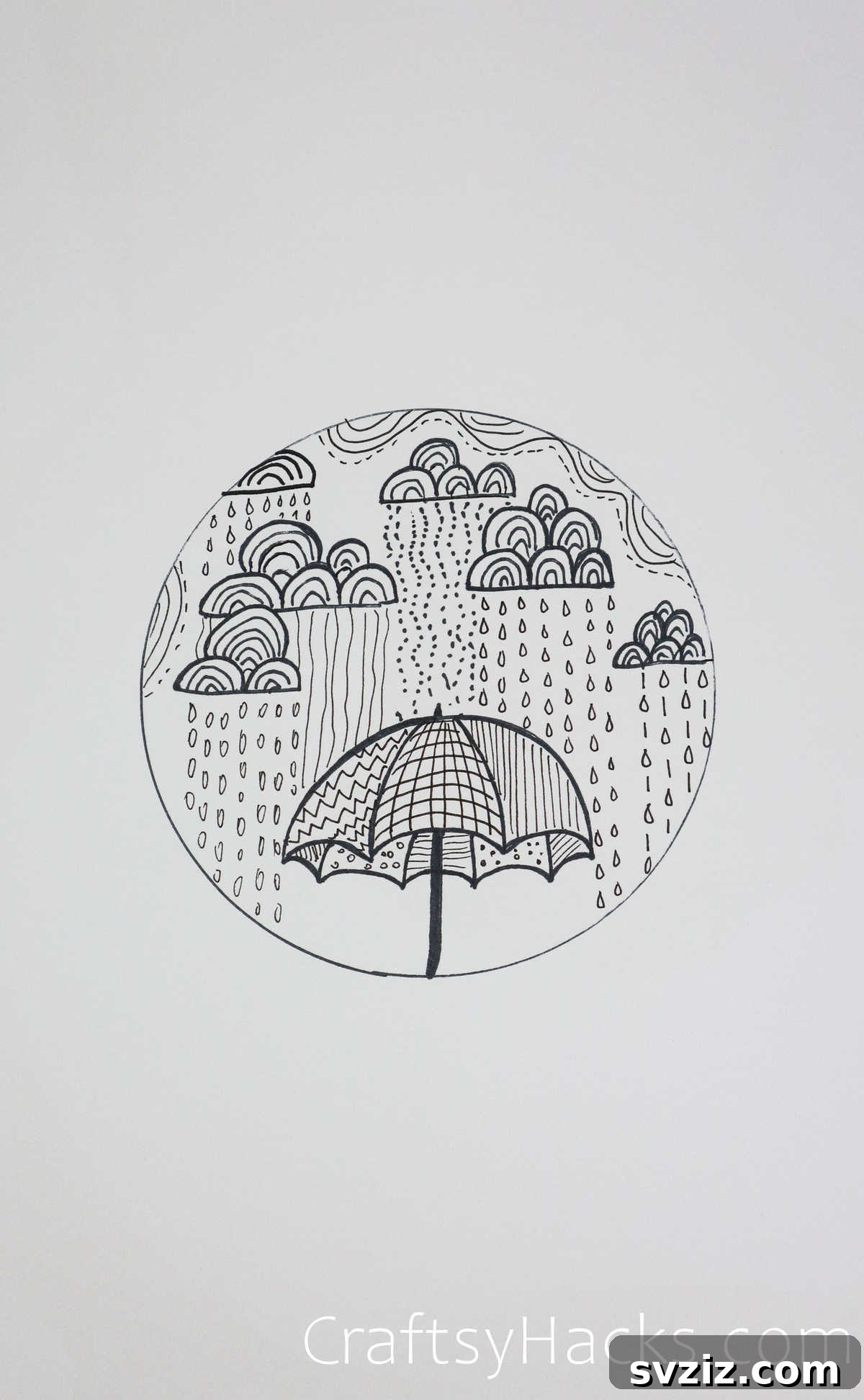 21 Effortless Circle Drawing Concepts 12 Rain Circle Drawing with Patterned Umbrella