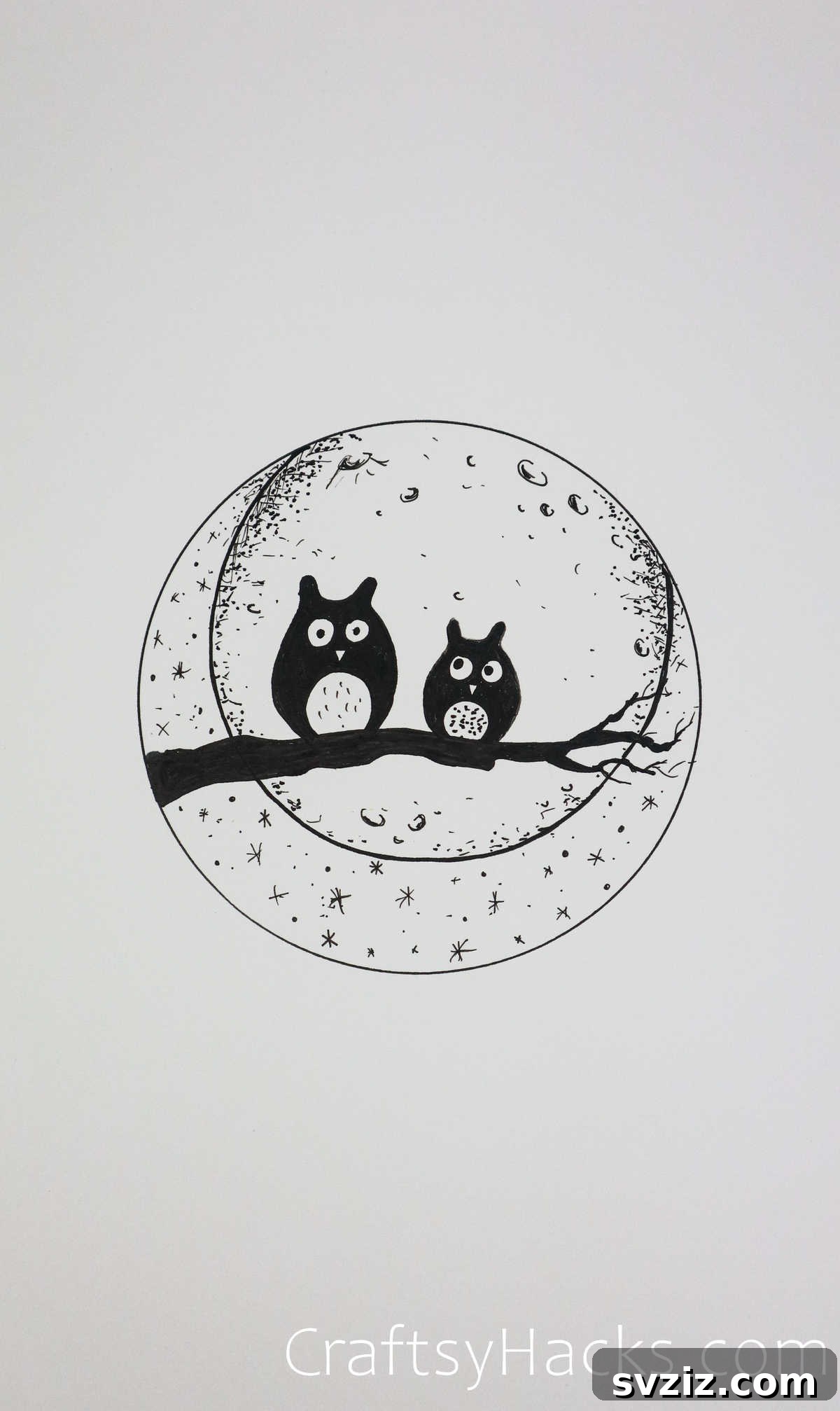 21 Effortless Circle Drawing Concepts 15 Owls Circle Drawing with Nighttime Theme