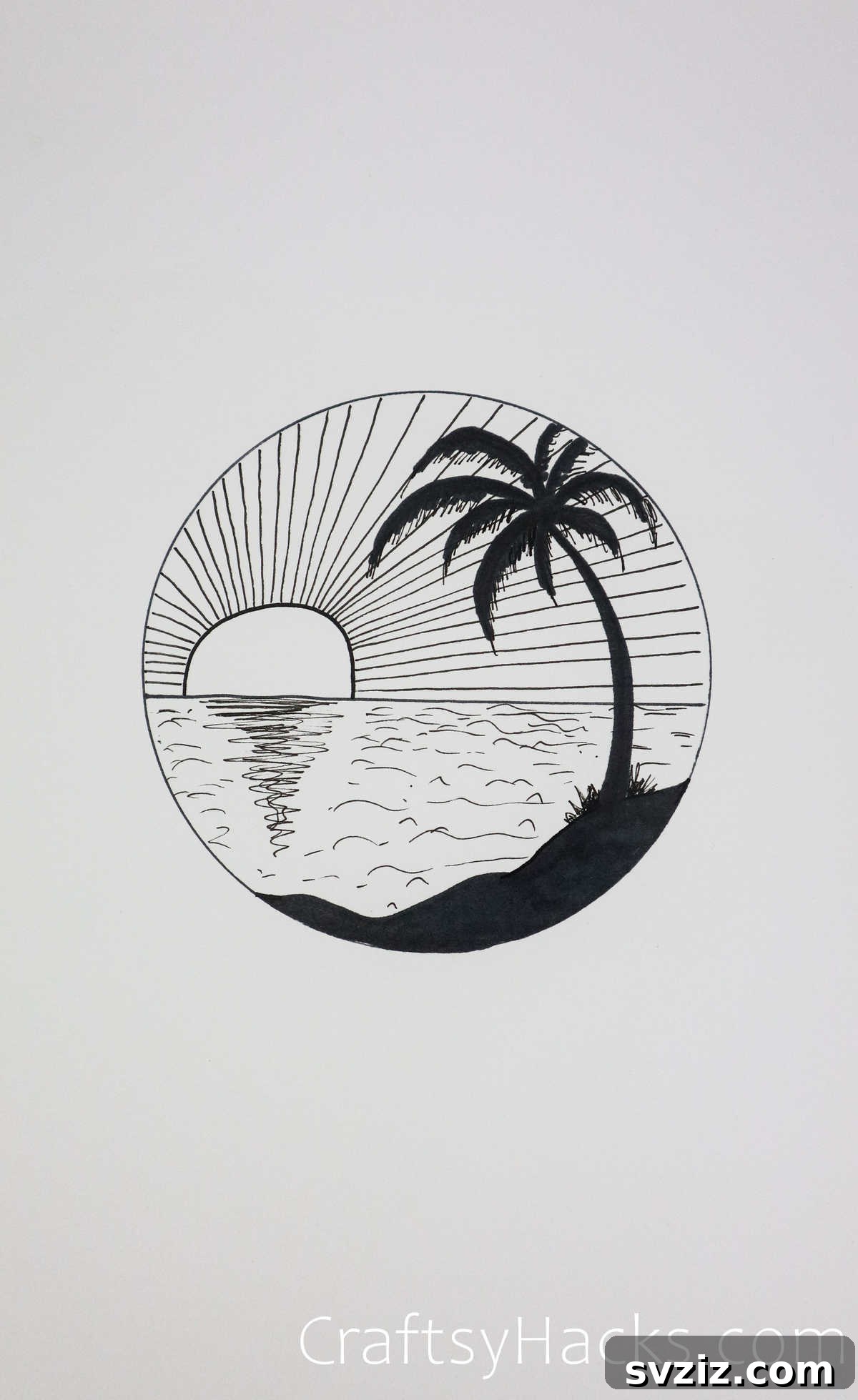 21 Effortless Circle Drawing Concepts 16 Beach Circle Drawing with Palm Tree and Sun Rays