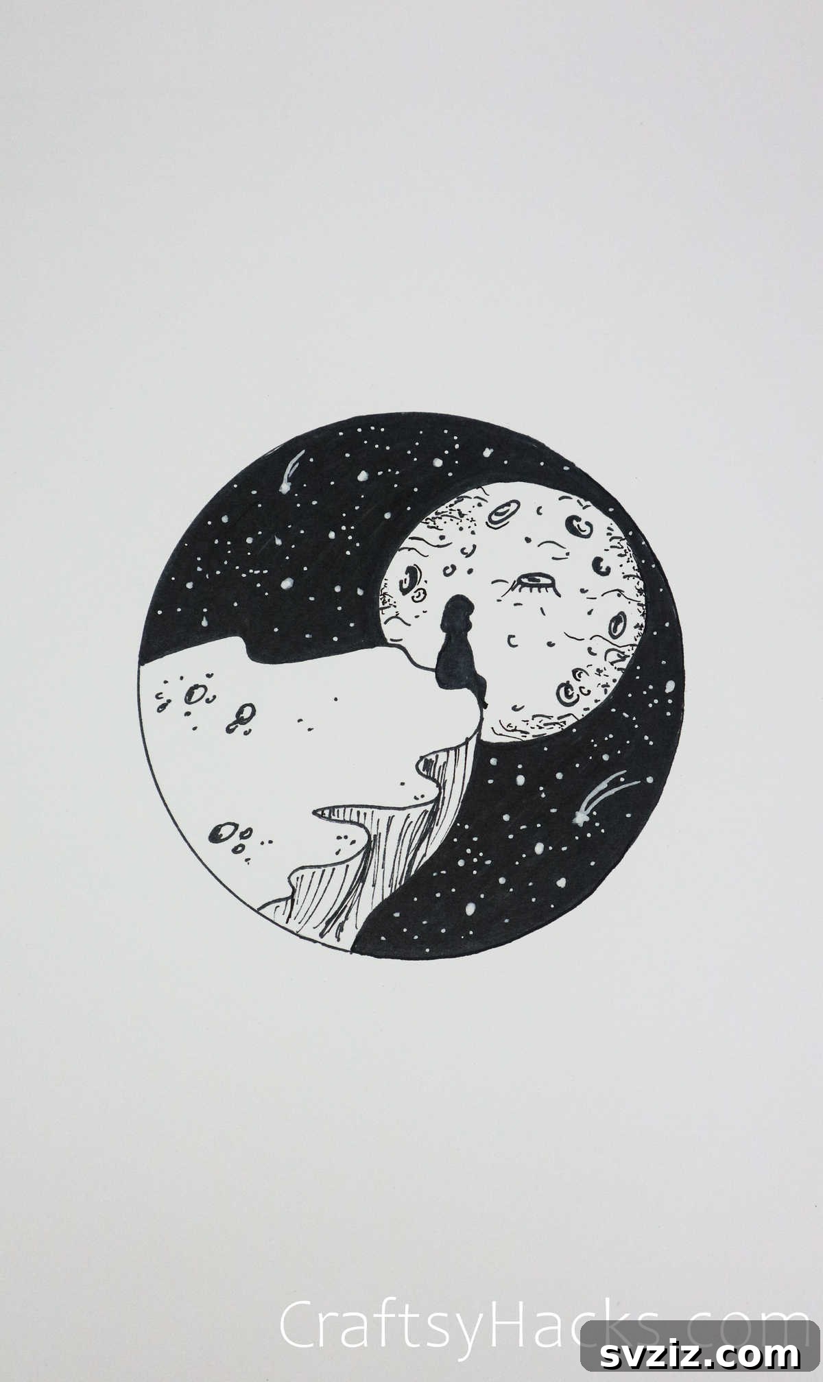 21 Effortless Circle Drawing Concepts 17 Universe Circle Drawing with Figure on Space Rock