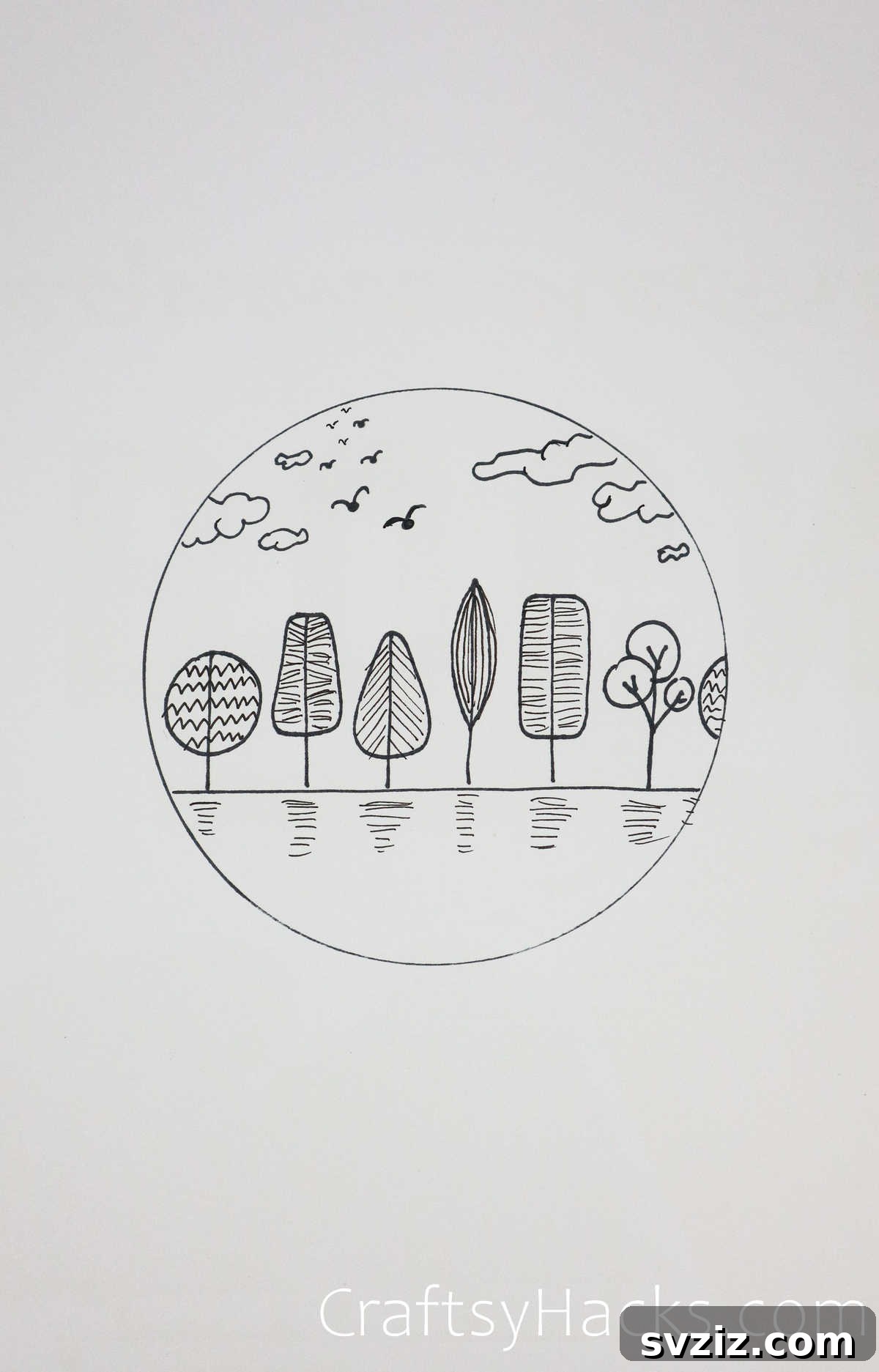 21 Effortless Circle Drawing Concepts 25 Trees Circle Drawing with Simple Foliage and Horizon Line