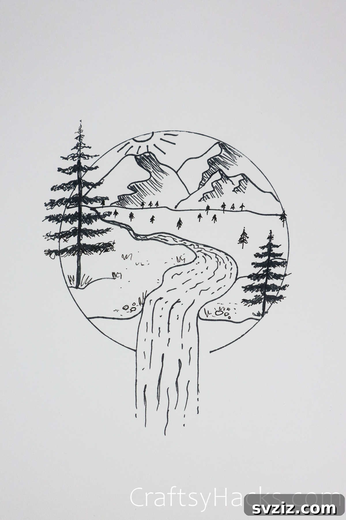 21 Effortless Circle Drawing Concepts 26 River Circle Drawing with Depth and Natural Elements