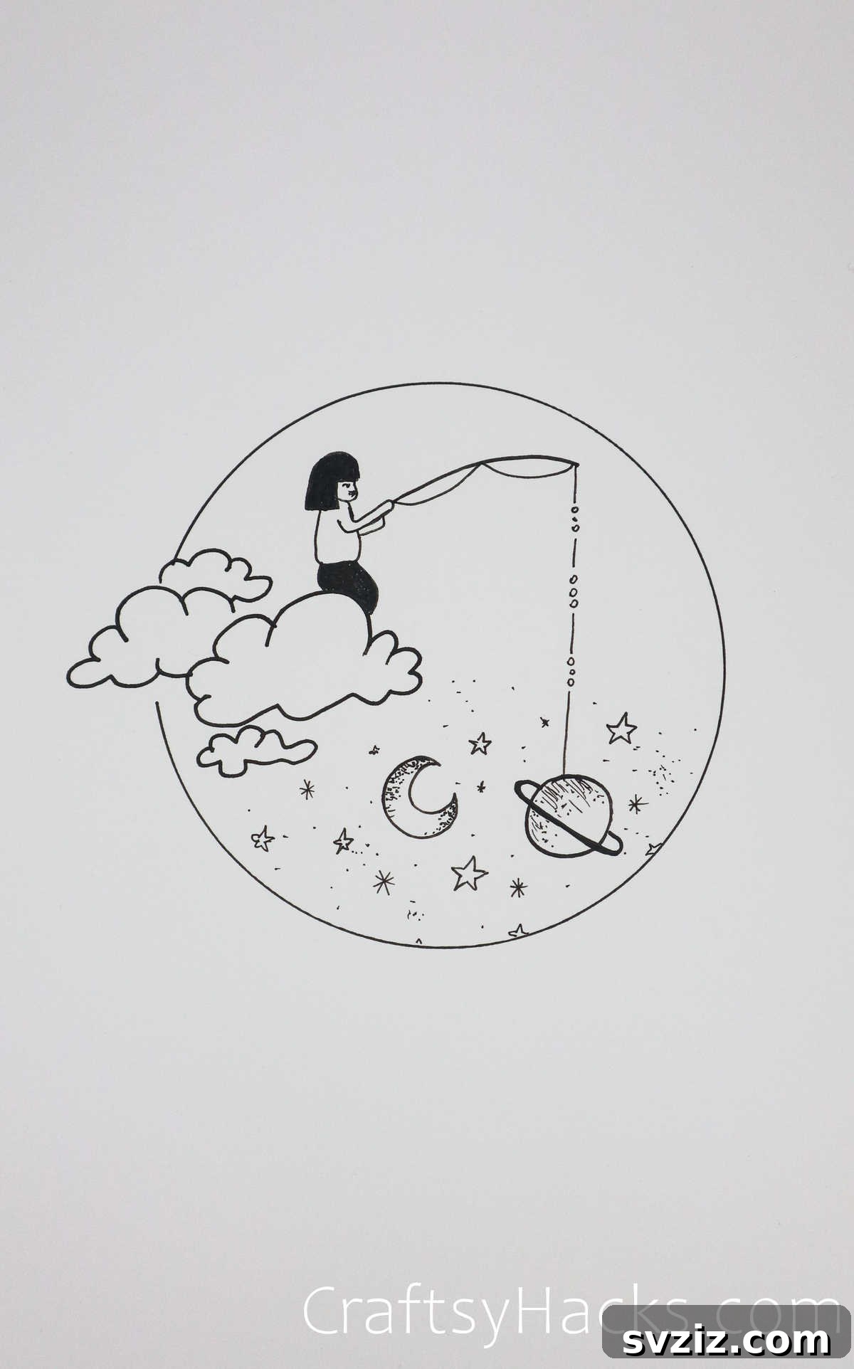 21 Effortless Circle Drawing Concepts 6 Fishing Circle Drawing Idea with Moon and Stars