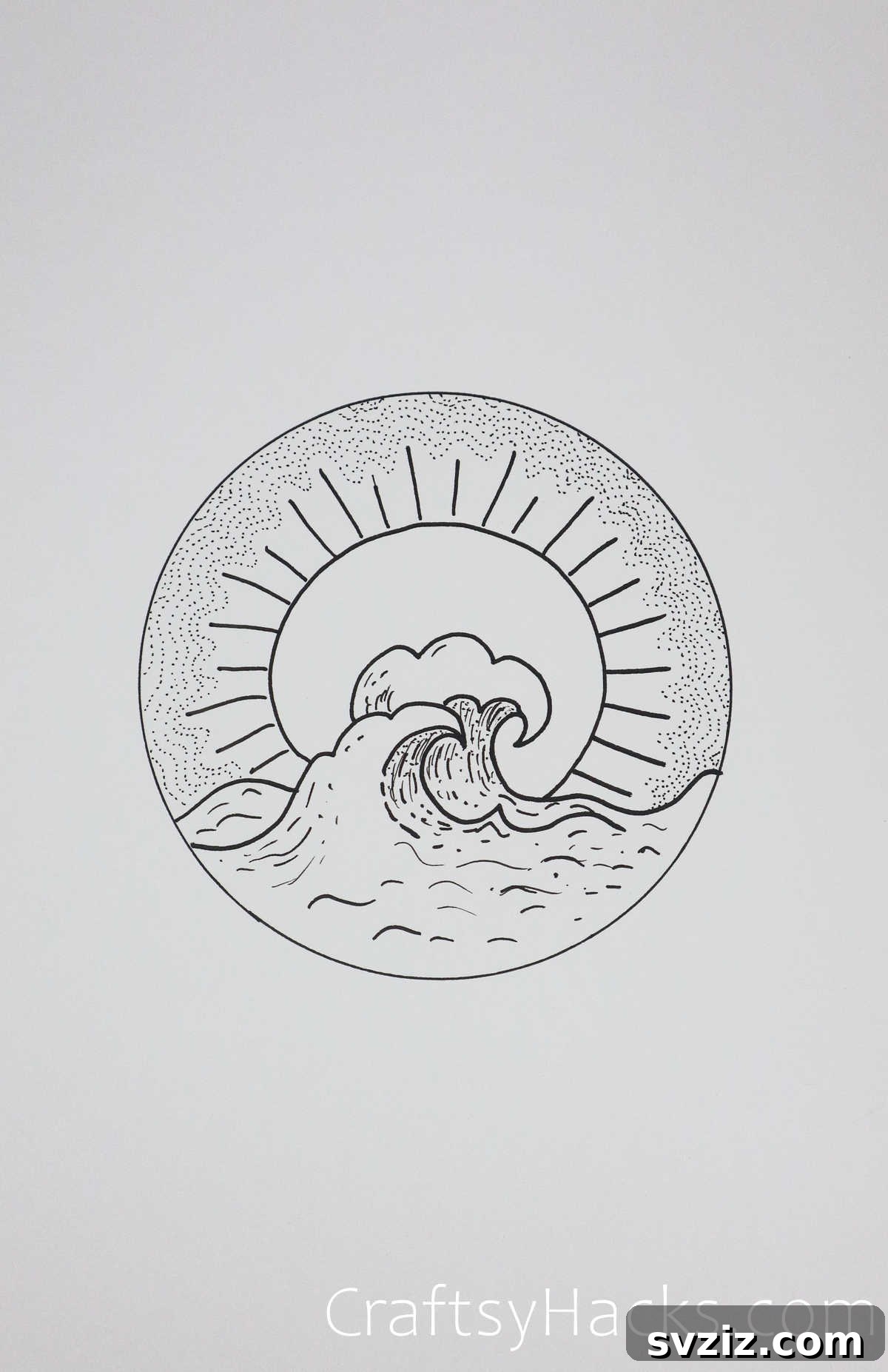 21 Effortless Circle Drawing Concepts 9 Waves Circle Drawing with Sun and Ocean Texture