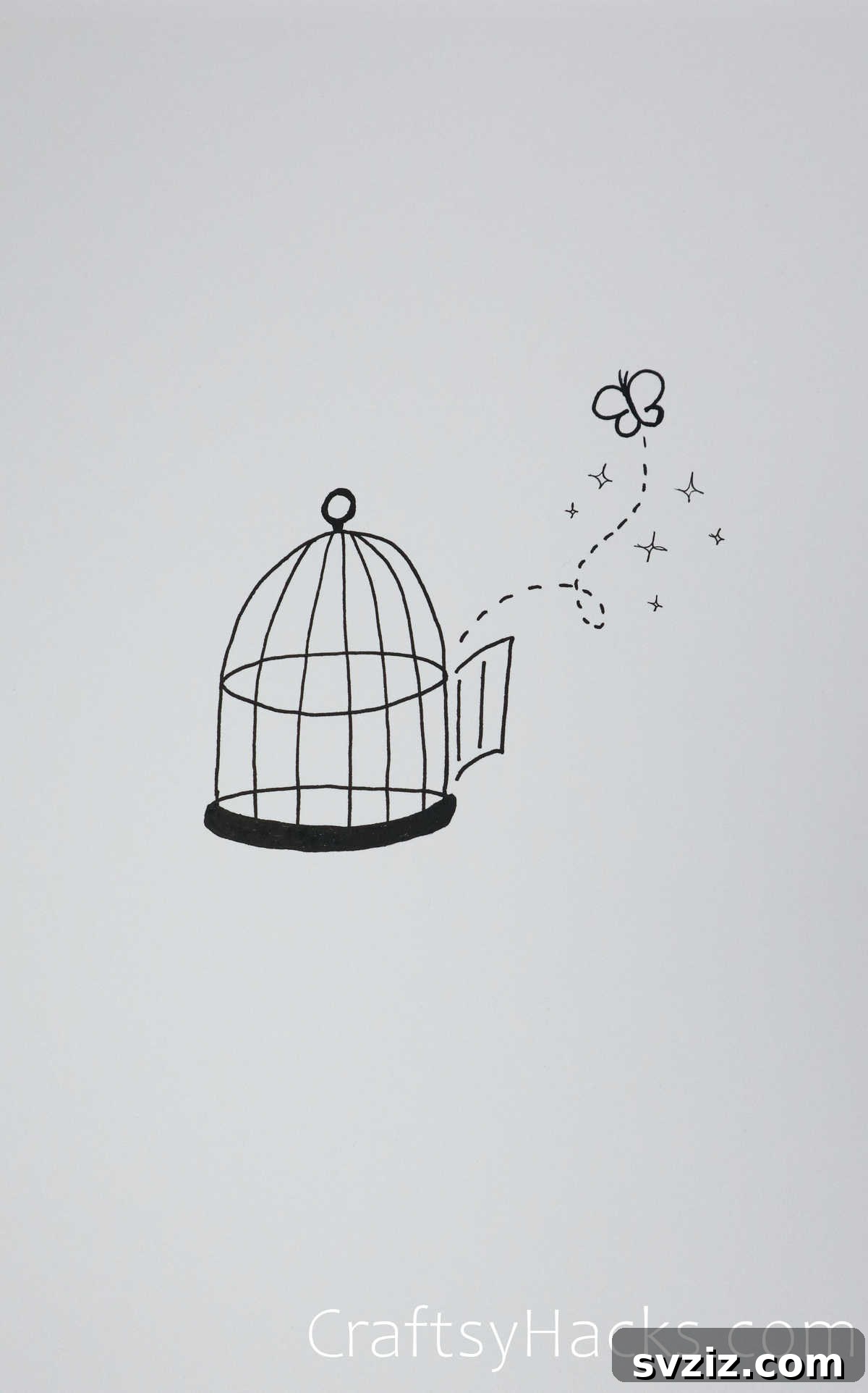 21 Charming Aesthetic Art Prompts 17 drawing of a cage - aesthetic cage with a butterfly drawing