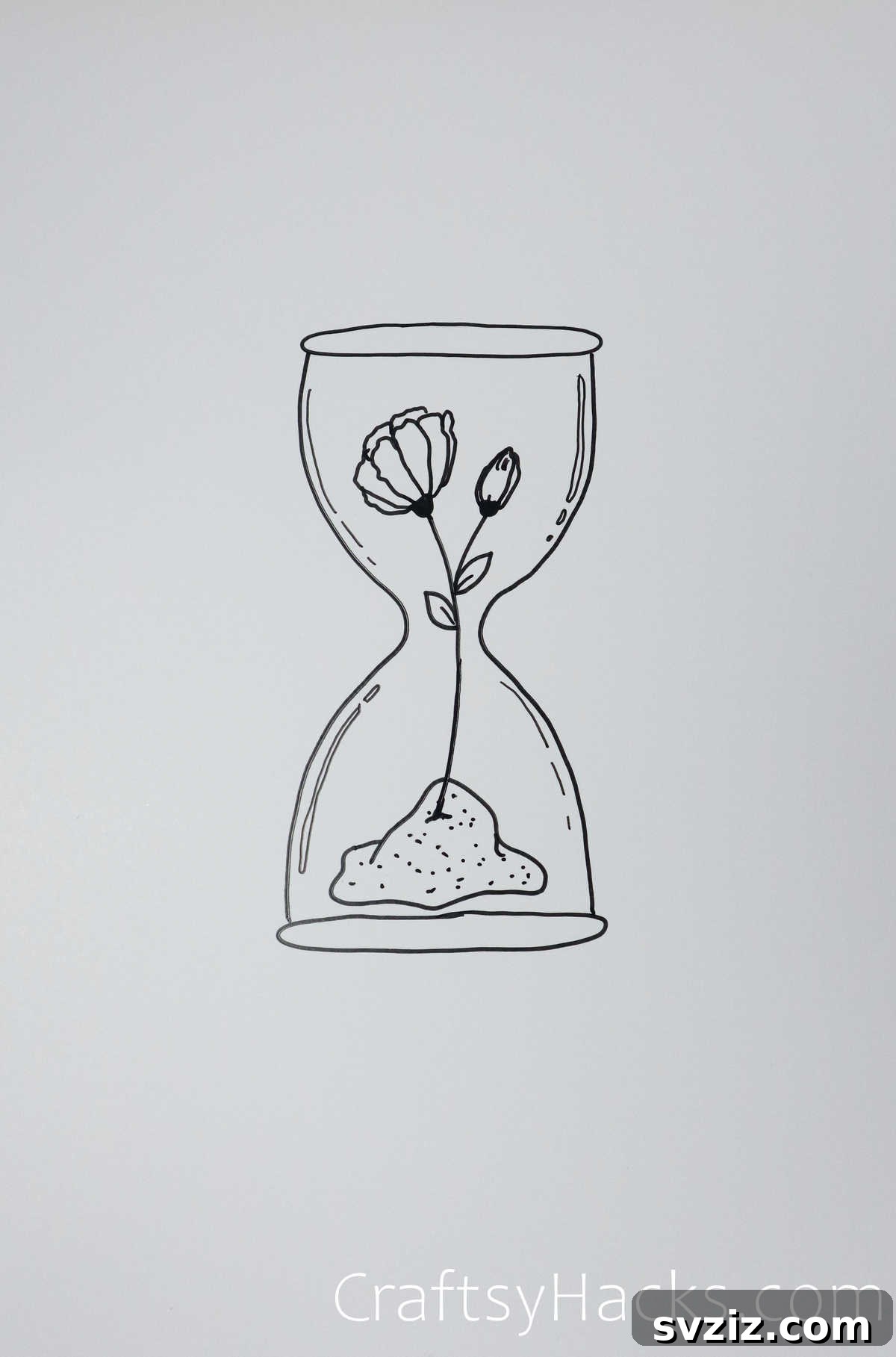 21 Charming Aesthetic Art Prompts 18 hourglass drawing - aesthetic hourglass sketch with a flower