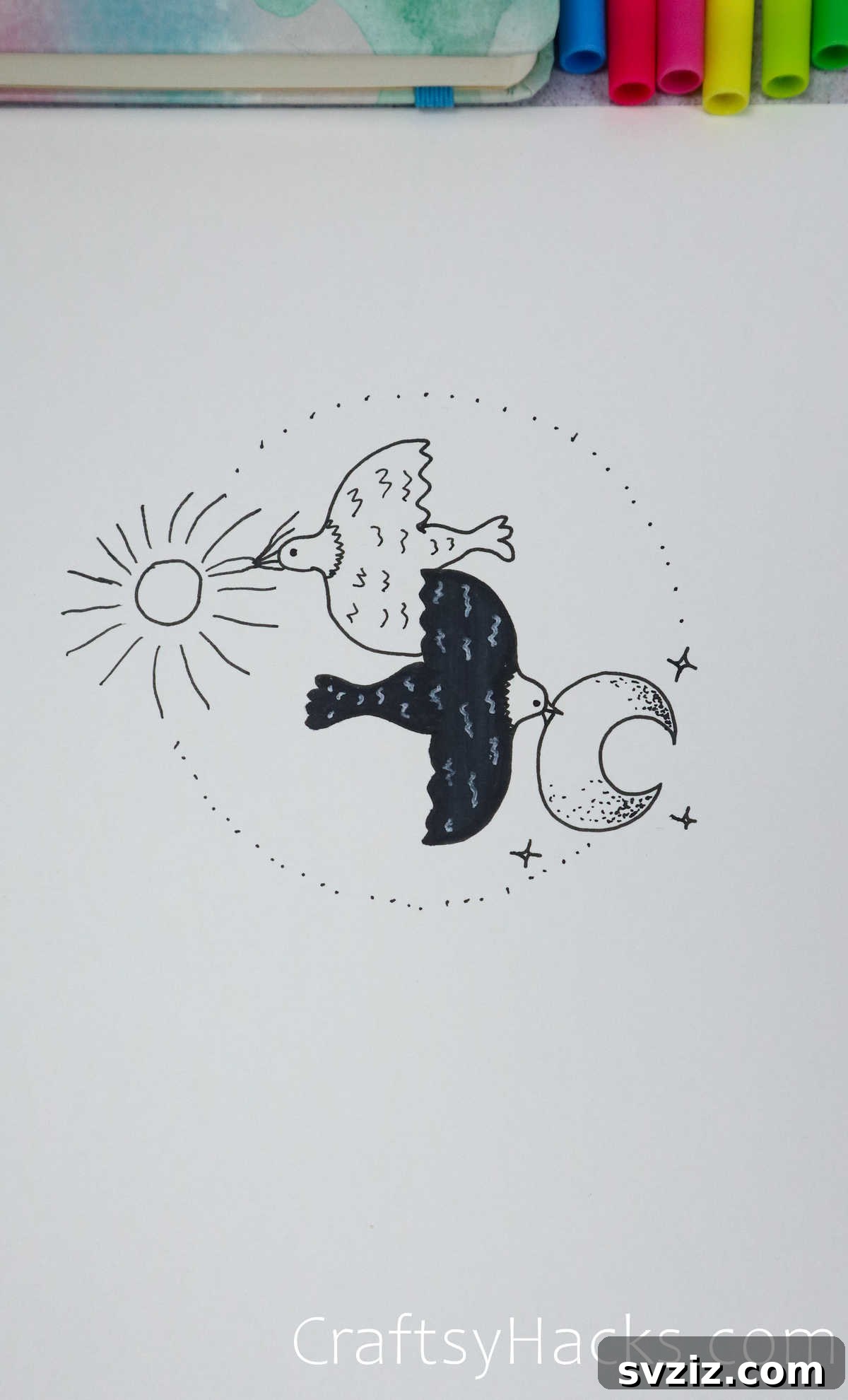 21 Charming Aesthetic Art Prompts 21 birds drawing - aesthetic birds in a circular frame drawing