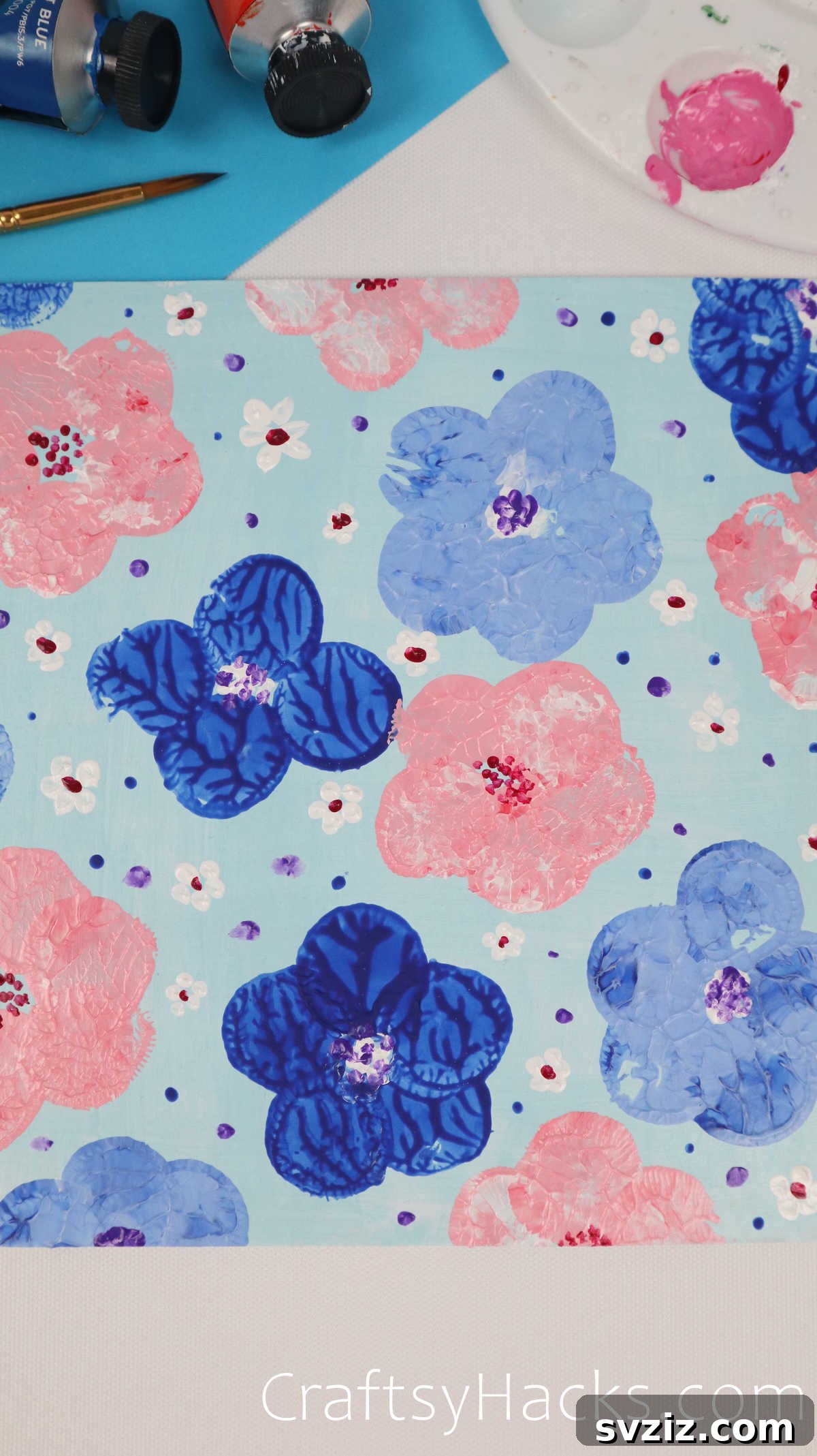 Floral Art Made Easy: 21 Inspiring Ideas 19 Creative field of flowers painting using simple stamping techniques for unique patterns.