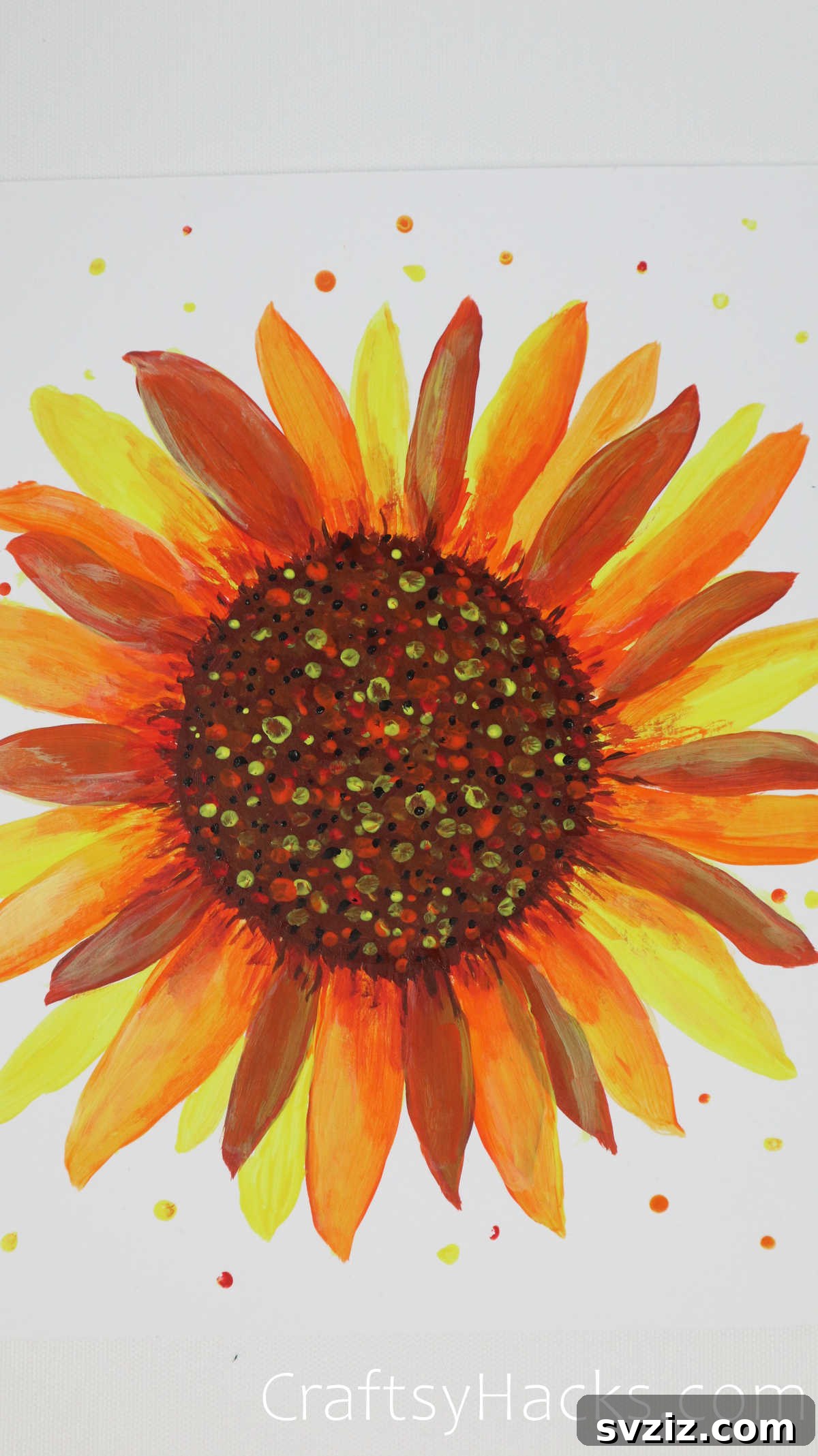 Floral Art Made Easy: 21 Inspiring Ideas 20 Cheerful sunflower painting, focusing on petal formation and textured center.