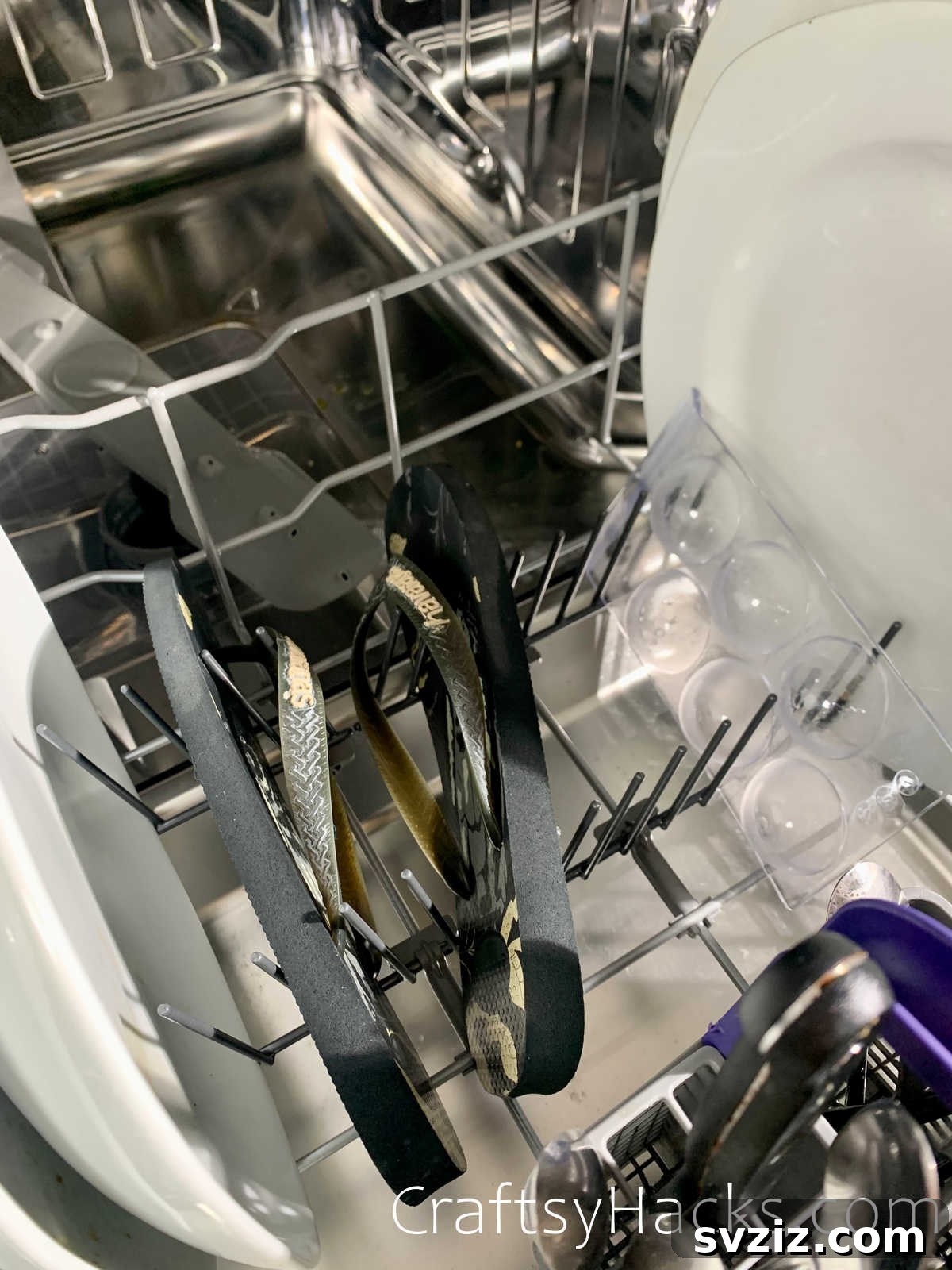 use dishwasher to clean flip flops and hairbrushes
