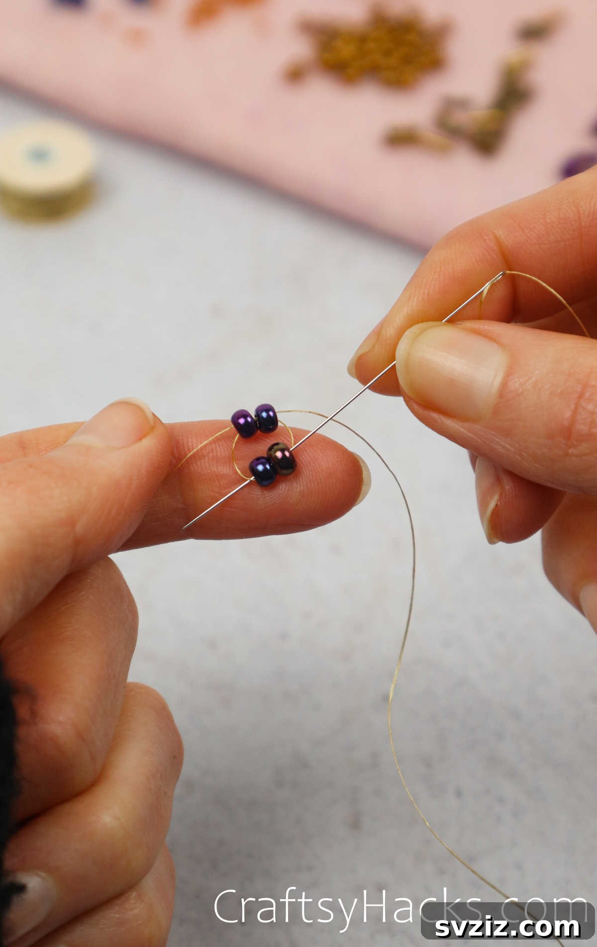 Craft Your Own Beaded Earrings 11 Tightened ladder stitch with two sets of beads aligned, forming the secure base.