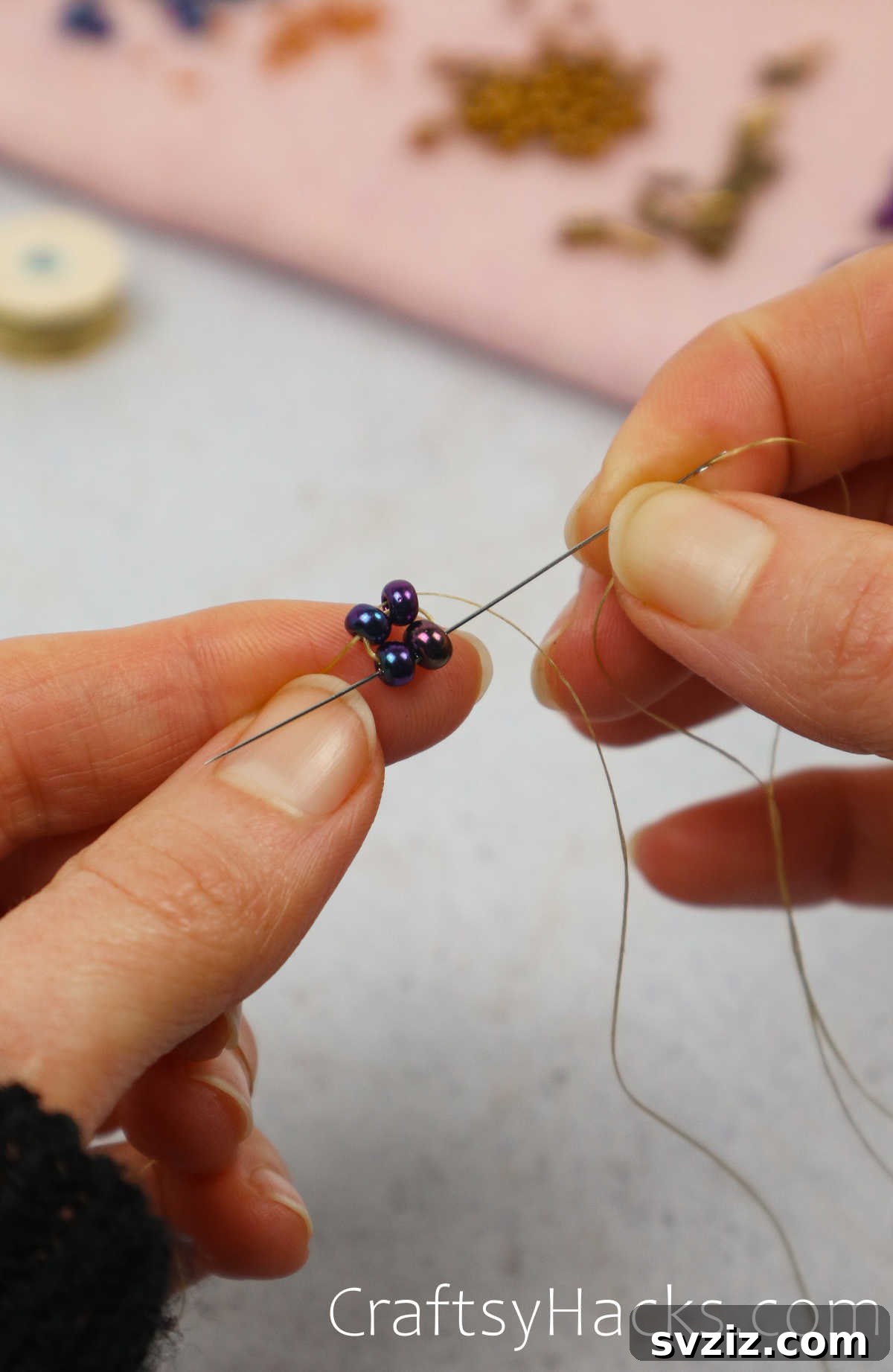 Craft Your Own Beaded Earrings 13 Needle looping through the original two beads to reinforce the earring base.
