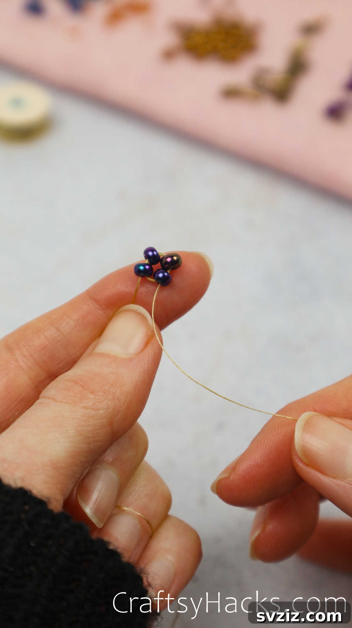 Craft Your Own Beaded Earrings 14 Beads reinforced with thread passing through them multiple times.