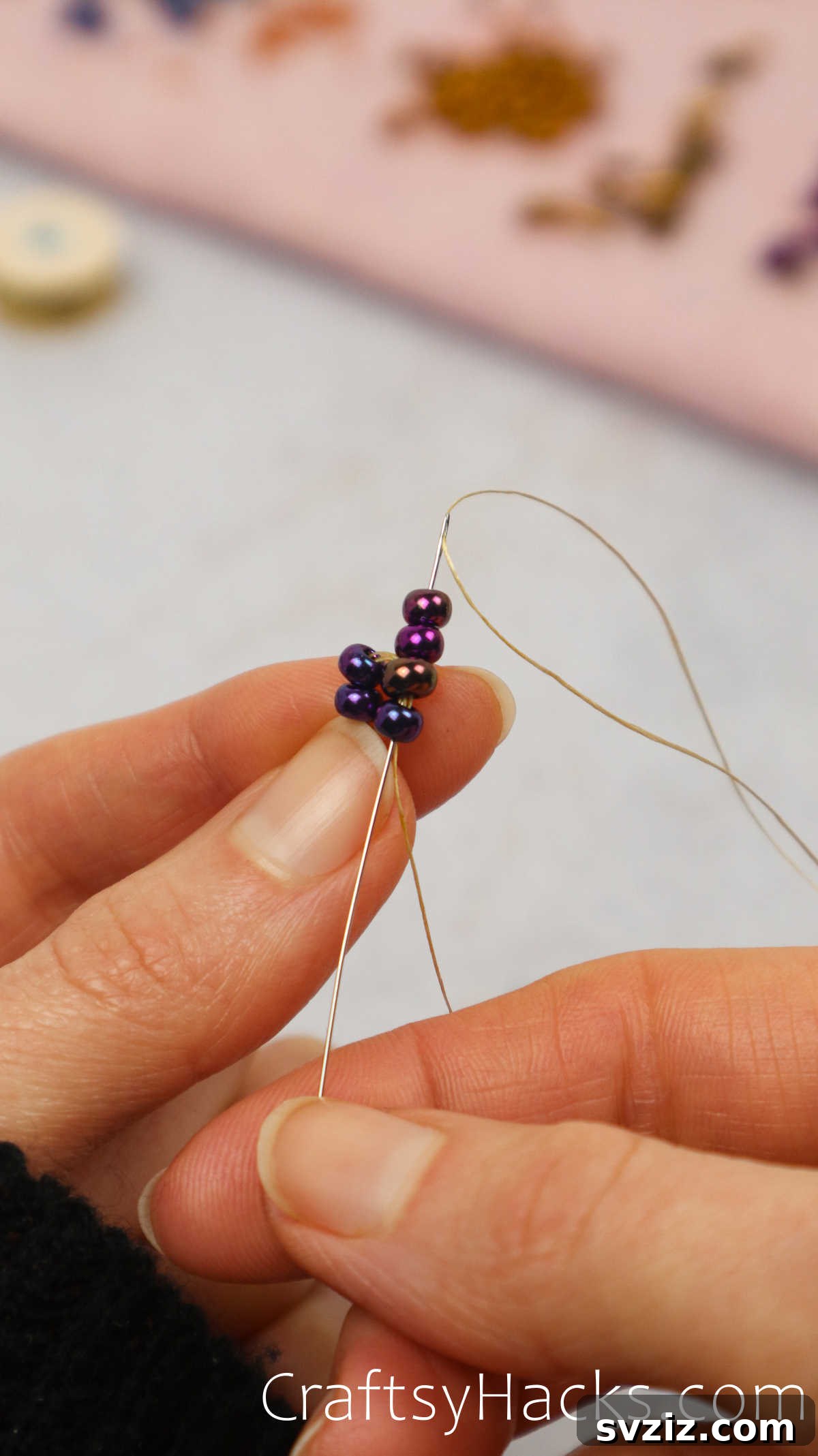 Craft Your Own Beaded Earrings 16 Close-up of beading process, adding a new row to the ladder stitch.