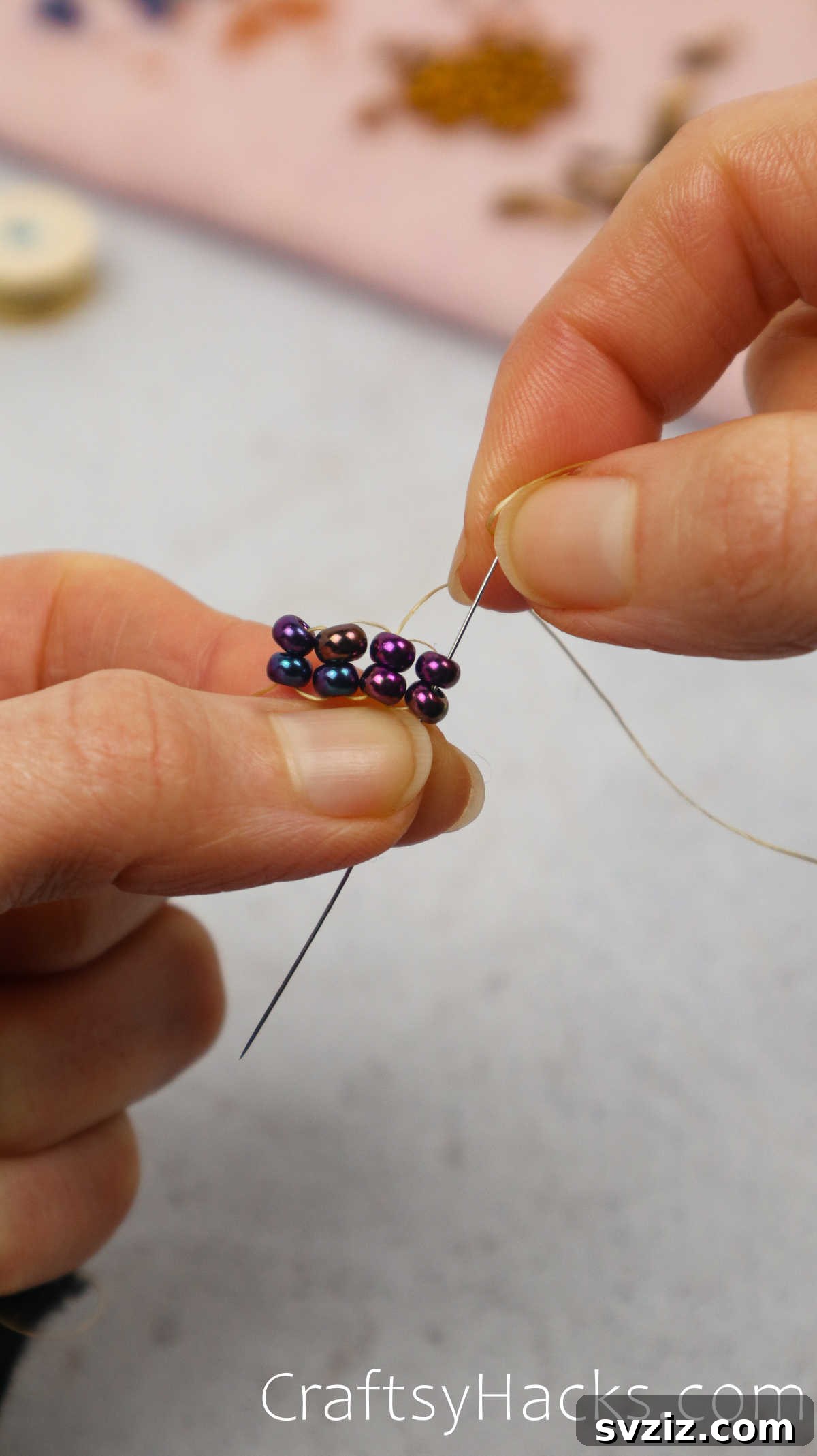 Craft Your Own Beaded Earrings 19 A progressively growing ladder of beads, forming the earring's foundation.