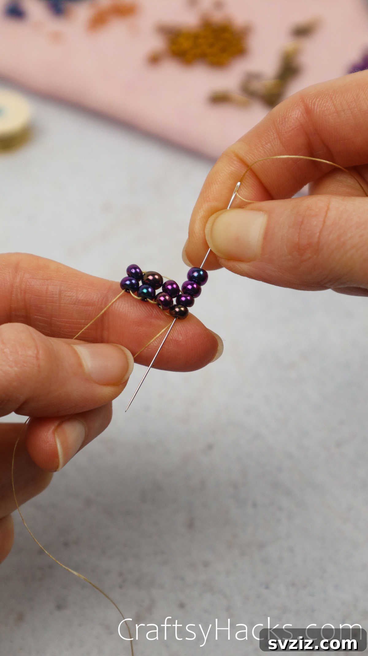 Craft Your Own Beaded Earrings 21 Further progress on the ladder of beads for the earring structure.